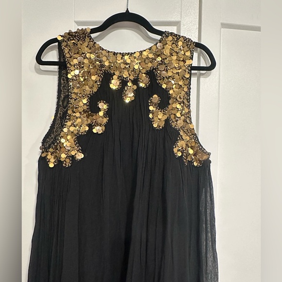 Zara Black Pleated Sequin Georgette Dress - Size M - Picture 8 of 12